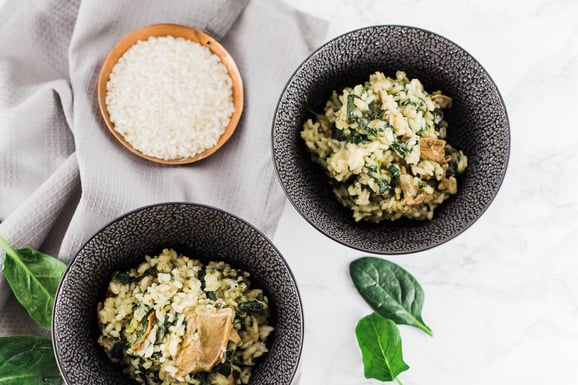 Spinat-Steinpilz-Risotto aus dem Dampfgarer.