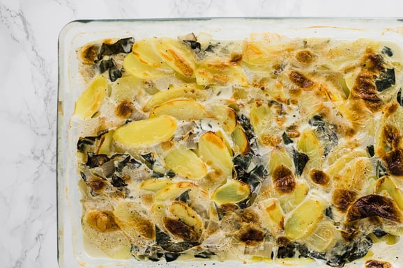 Gratin mit Krautstielen aus dem Dampfgarer.