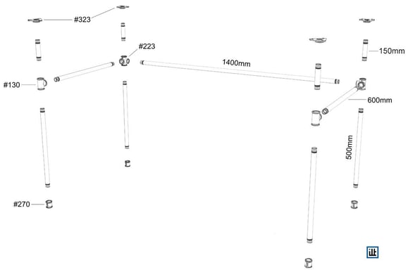 DIY Anleitung Tischgestell aus Temperguss Fittings und Rohren, Stückliste, Explosionszeichnung