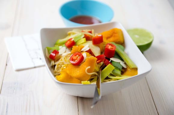 Bild zum Rezept für Kombi-Steamer und Dampfgarer: Asiatische Nudeln mit Kürbis und Lauch