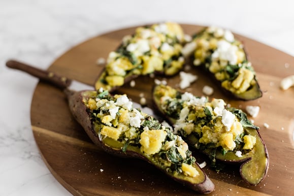 Süsskartoffel-Schiffchen aus dem Dampfgarer.