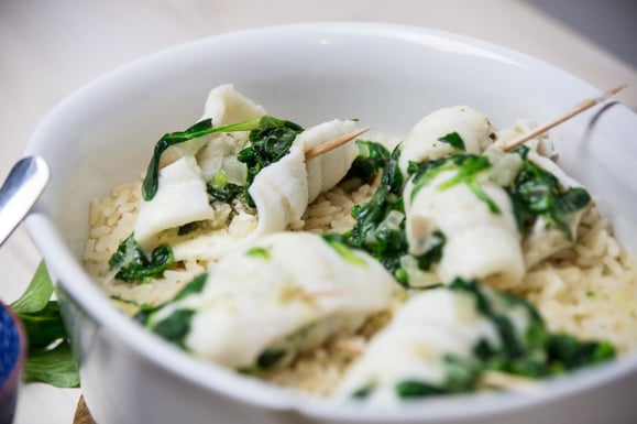 Steamhaus - Rezept für Kombi-Steamer und Dampfgarer: Saibling-Schnecken mit Reis und Nüsslisalat.