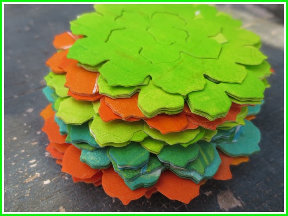 gelliplate, paper, paint, Tim Holtz, die tattered pinecone, yellow, orange, green