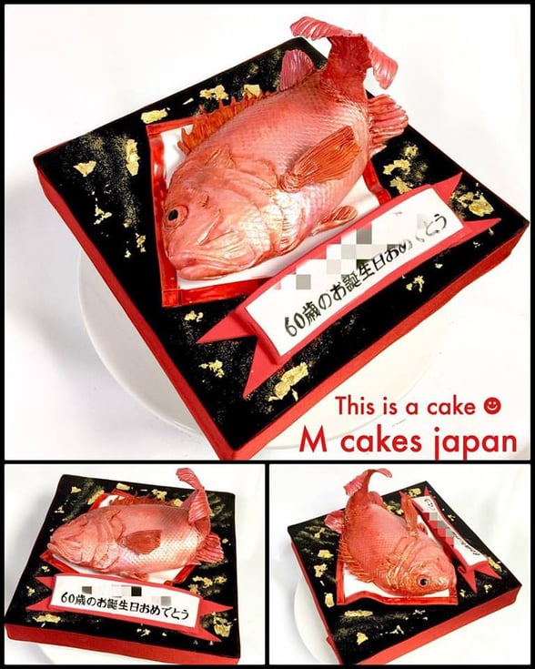  還暦のお祝いに「めでたい！！ 」ケーキ🎂✨ #還暦 #めでたい #60歳 #鯛 #魚 #誕生日ケーキ #Sixtiethbirthday #redsnapper #redfish #fondantcake #cakedecorating