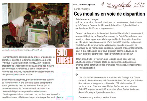 orthe, sorde, abbaye, grange aux dimes, pain, farine, blé, moulin, meule