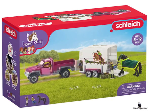 Bei der Bestellung im Onlineshop der-Wegweiser erhalten Sie das Schleich Paket 42346 "Pick-up mit Pferdeanhänger".