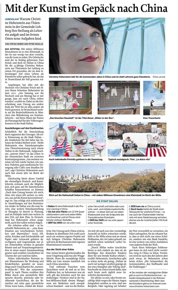 Mittelbayerische Zeitung, Bad Kötzting, 13.11.2012, Christine Hohenstein. Collage, Nostalgie, Malerei