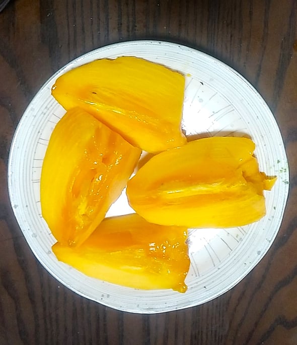 次男が徳島県西部の産直市で熟柿を買って来てくれました。　　　　　　　　　・艶の良き産直市の熟柿かな(和良)