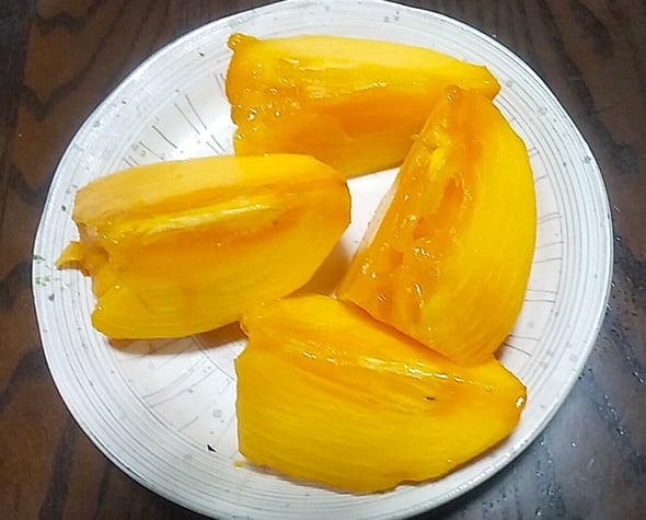 買って来てくれた熟柿はほどほどの甘さになっていました。　　　　　　　　　・産直の甘さ控へ目なる熟柿(和良)