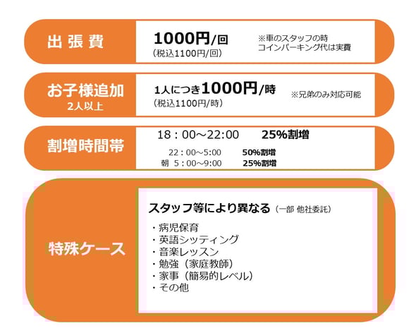 ベビーシッター追加料金