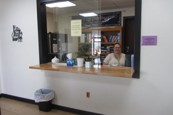 This is the reception window in the waiting room at Word of Life Counseling Center North. 