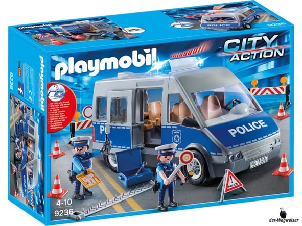 Bei der Bestellung im Onlineshop der-Wegweiser erhalten Sie das Playmobil Paket 9236 "Polizeibus mit Strassensperre".