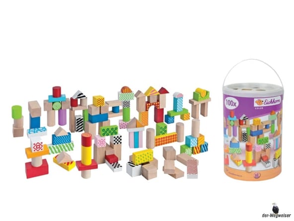 Im Paket Eichhorn sind 100-teilige Holzbausteine in verschiedenen Formen enthalten.