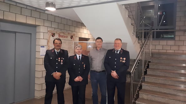 Ortsbrandmeister Holger Wicklein, 1. stellv. Ortsbrandmeister Andreas Drachsler, Bürgermeister Andreas Meusel, 2. stellv. Ortsbrandmeister Michael Kreutzer