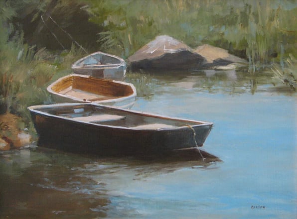 Boats at rest;oil on panel
