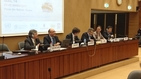 2nd from right: Dr. Werner Ekau (IOI Director) presenting on behalf of IOI an intervantion entitled: "People, pollution and plastics: Modern anthropogenic factors affecting fisheries"