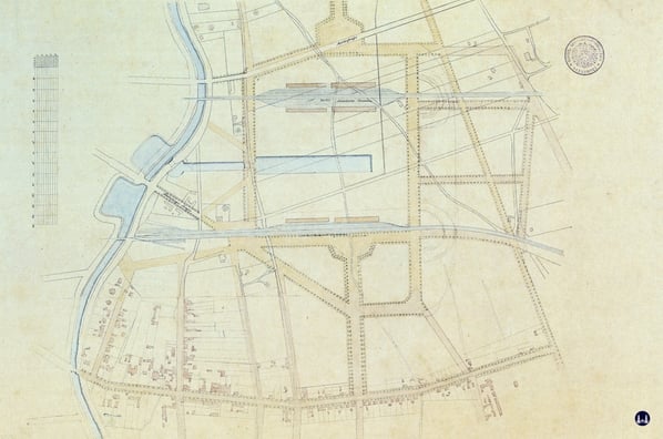 Lennés Bebauungsplan für die Tempelhofer und Schöneberger Feldmark, um 1858/59.