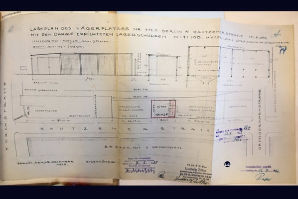 938 wurde für den Kfz - Reparaturbetrieb und Kranwagenverleih "Ludwig Zitko" ein Lageplan für den Lagerplatz 112c erstellt. 