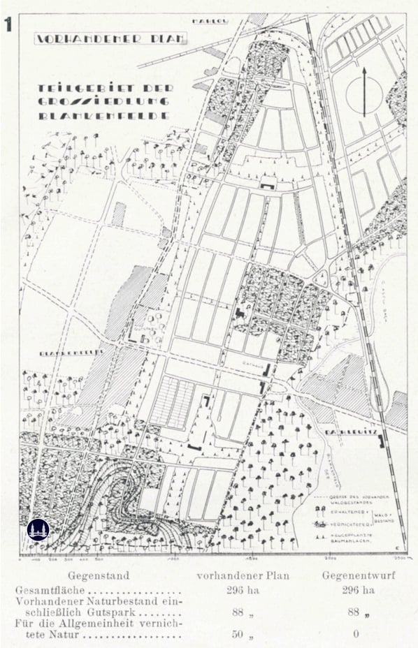 Ursprünglicher Bebauungsplan der "Süd-Berliner-Boden A. G." für Blankenfelde.