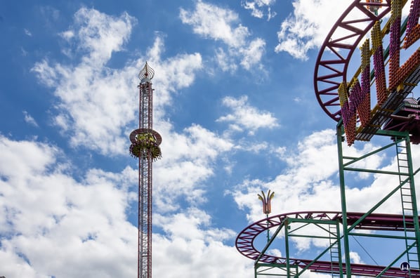 Nur etwas für starke Nerven - der Aufstieg in 80 m Höhe mit anschließenden freien Fall bis kurz vor dem Erdboden.