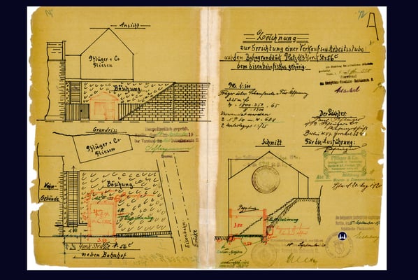 Zeichnung zur Bauerlaubniserteilung Yorckstraße 56c der Fa. Pflüger & Co.