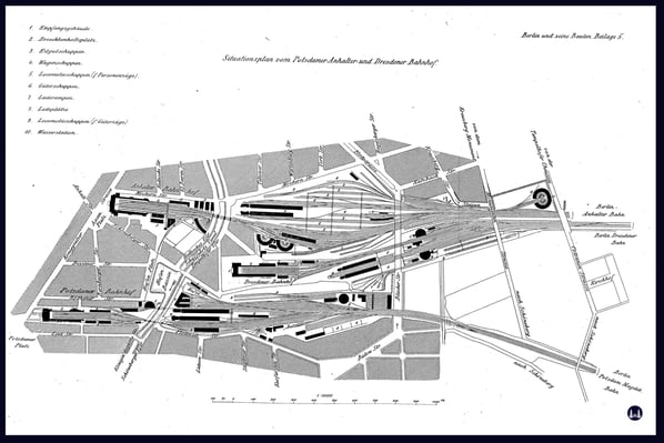 Situationsplan des Potsdam, Anhalter und Dresdner Bahnhofs, Berlin und seine Bauten 1877.