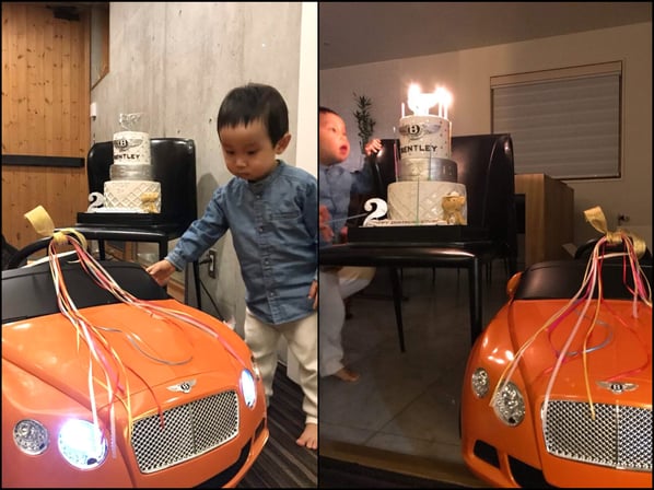 納車おめでとうございます🎉🎉 2歳お誕生日おめでとうございます🎊😍 2歳でベントレーオーナー🎉🎀 #納車記念 #ベントレーコンチネンタルgt #オレンジ #高級車 #ベントレー #おもちゃ #電気ついてる #納車 #ハッピー #可愛い #男の子誕生日 #😆