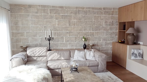 Steinwerke.ch moderne Wandverkleidung - Deko - Design - Wandpaneele, Modern - Elegant - Exklusiv - Wohnzimmer - Steinwandbeleuchtung - Kunststein - Ambiente - Freude