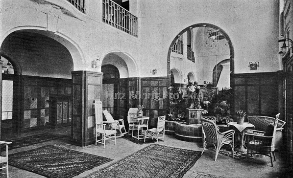 Die Kuranstalt Berolinum an der Lankwitzer Leonorenstraße. Historische Ansicht der Empfangshalle im alten Kurhaus.