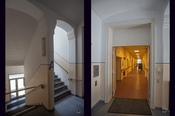 Die Kuranstalt Berolinum an der Lankwitzer Leonorenstraße. Moderne Innenansichten des Gebäudes