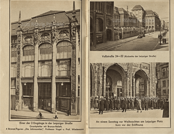 Wertheim Leipziger Platz Berlin. Außenansichten Leipziger Platz und Voßstraße.