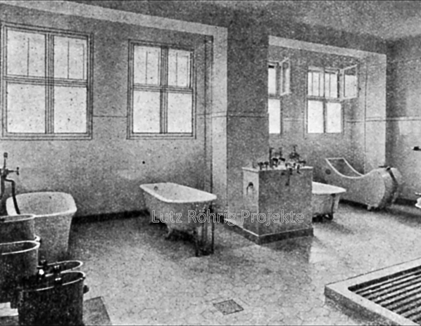 Die Kuranstalt Berolinum an der Lankwitzer Leonorenstraße. Historische Aufnahme des Baderaums im Kurhaus.