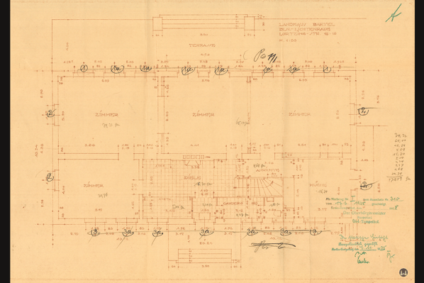 Lortzingclub in Berlin - Lichtenrade. Grundriss des Erdgeschosses der Erstplanung.