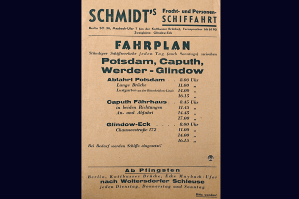 Fahrplan der Reederei Schmidt 1950er Jahre.