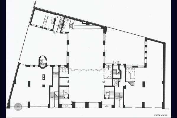 Bruno Taut Haus Berlin-Kreuzberg. Kottbusser Damm 2 -3. Grundriss des Erdgeschoss.