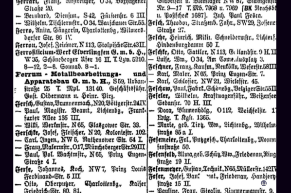 Gewerbehof Körtestraße 10 in Berlin - Kreuzberg. Adressbucheintrag 1919 der Ferrum - Autowerkstatt in der Urbanstrtaße 25