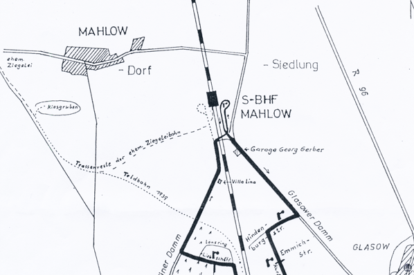 Karte der Anschlussbahn zur Ziegelei des Gutes Mahlow.