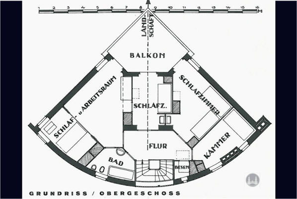 Bruno Taut, Blankenfelde - Mahlow. Grundriss des privaten Wohnhauses von Bruno Taut. 1. OG.