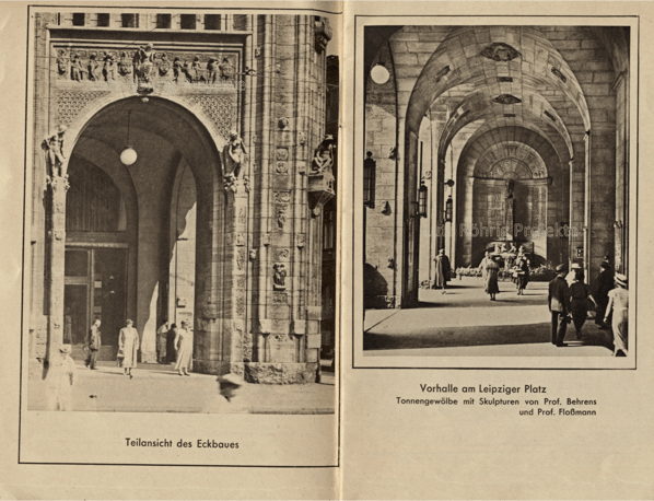Wertheim Leipziger Platz Berlin. Eckbau und die Vorhalle am Leipziger Platz.
