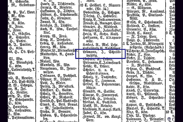 Ludwig Wilde Buchhandlung. Kreuzberg, Körtestraße.  Auszug aus dem Berliner Adressbuch.