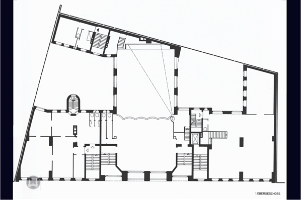 Bruno Taut Haus Berlin-Kreuzberg. Kottbusser Damm 2 -3, Grundriss des 1. OG.