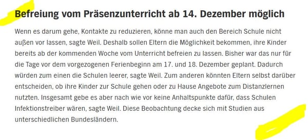 Auszug aus der Presseerklärung Minister Weil vom 10.12.2020 / Quelle: ndr.de