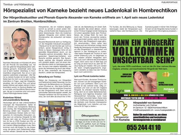Publireportage Zürichsee Zeitung 2014