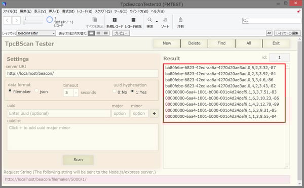 iBeacon スキャン結果(filemaker 形式)