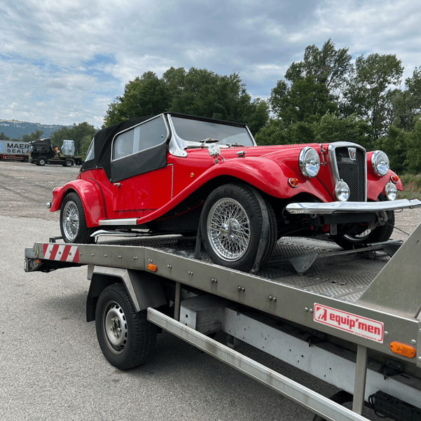  The French Spartan leaves the garage on a tow truck