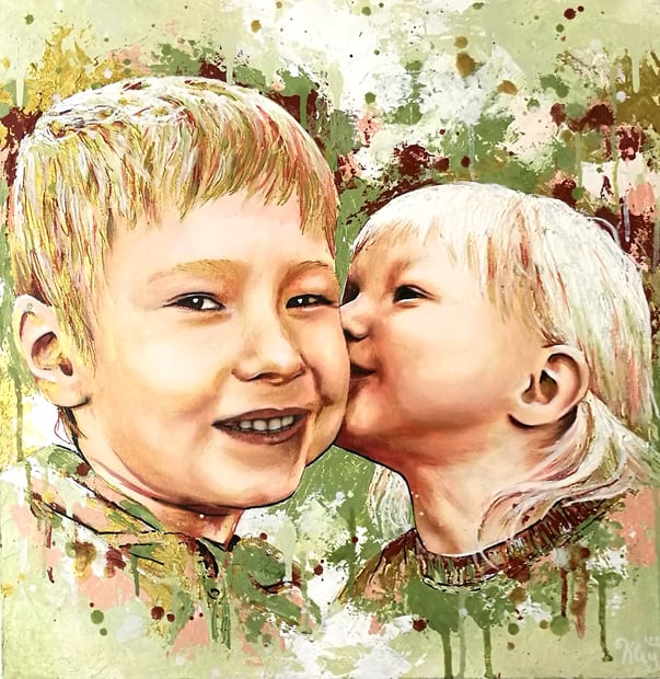 Junge und Mädchen Porträt Acrylgemälde auf ArtBoard