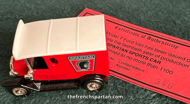  Certificate of authenticity for the Ford T Van model in Spartan colors
