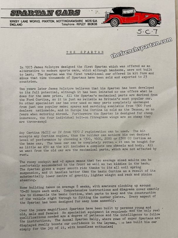 Proposition commerciale de Spartan Car Compagny