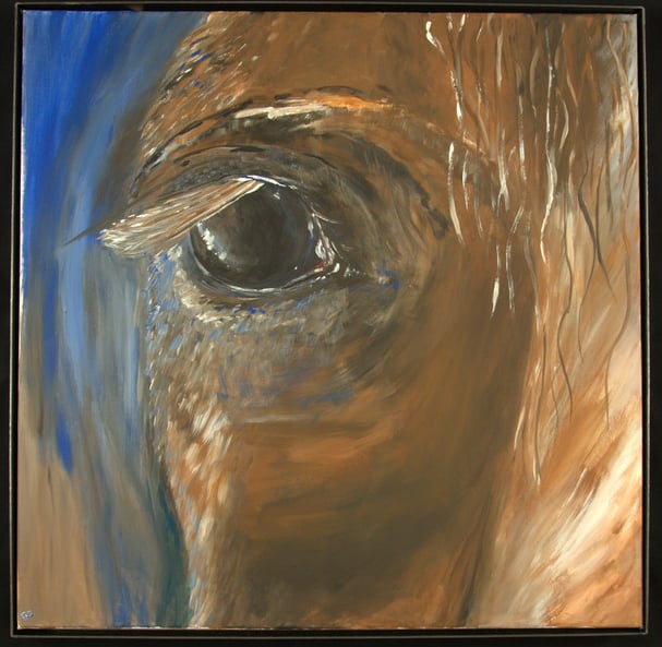 Lis: Le cheval rêveur, peinture sur toile, encadré 60 x 60 cm