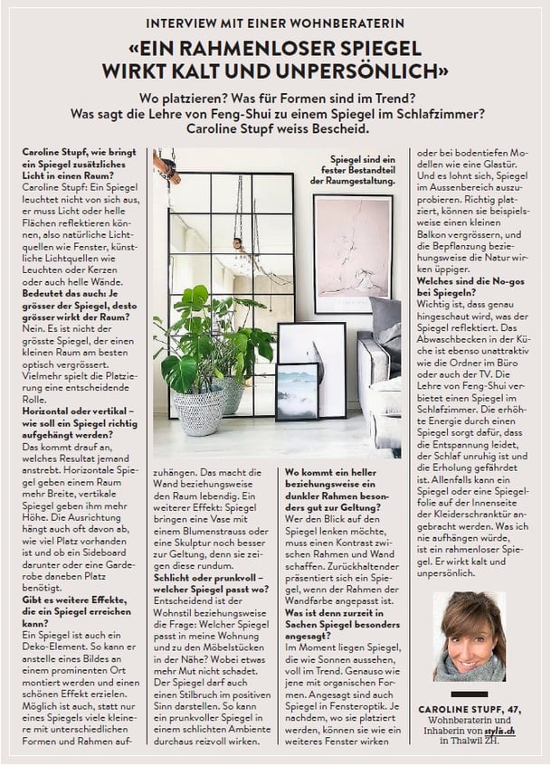 Interview in der Schweizer Familie mit Caroline Stupf stylisch Wohnberatung zum Thema Spiegel Einrichtungsberatung Interior Design Innenarchitektur schöner wohnen
